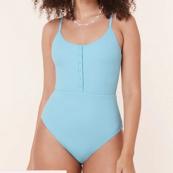 Andie The Snap One Piece swimsuit Hydrangea Blue size Small NWT - Picture 1 of 8